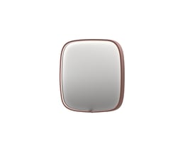 Sanibell SP31 spejl med superellipseform, 60x60 cm, med en børstet kobber aluramme. Spejlet er vist med en hvid baggrund.