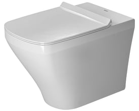 Vinklet billede af Duravit Durastyle væghængt toilet, der viser toiletkummen med låg lukket i hvid, med fokus på designet.