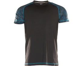 Mascot svedtransporterende T-shirt i sort, størrelse M, med blå kontrastdetaljer på ærmer og i kant.