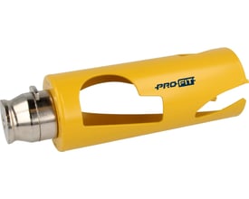 PRO-FIT Multi Purpose HM hulsav på 68 mm i gul, set fra siden med den metalfarvede adapter synlig.