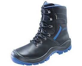 Atlas sikkerhedsstøvle GTX 935 i sort læder med blå detaljer, str. 39, med GORE-TEX logo og blå sål.