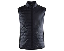 Blåkläder Workwear quiltet vest i sort og grå, størrelse L, set forfra med høj krave, lynlås og sidelommer.