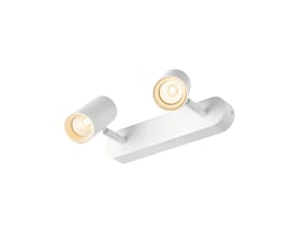 SLV NOBLO hvid loftlampe set fra siden, med to cylindriske spots monteret på en aflang base.