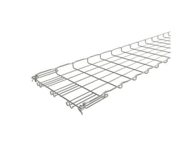 Nærbillede af Legrand gitterbakke FC, der viser det hurtige Fasclic+ samlesystem og den robuste konstruktion i rustfrit stål.