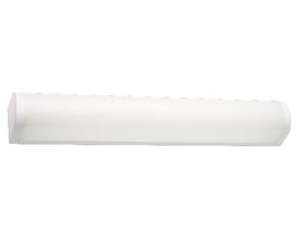 Nærbillede af SG Armaturen Prelude LED spejlarmaturet i rund design med mat hvid akryl afskærmning.