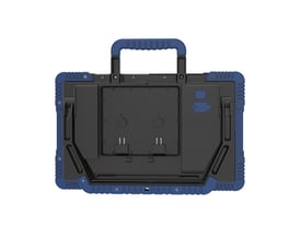 Blue Electric arbejdslampe set bagfra, viser batteri-slot til 2 x 18V og håndtag i blå plastkonstruktion.