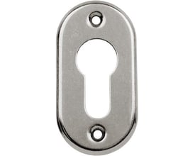 Assa Abloy cylinderring til indbygning, model 510-8, set forfra med nøglehul og to skruehuller.