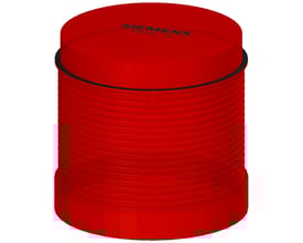 Siemens 8WD4 rød signallampe med integreret LED, 230V og 70mm diameter, vist i sin fulde størrelse.