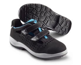 Sika Footwear Impulse Lady Aqua Easy sikkerhedssandal i sort mikrofiber med blå detaljer og dobbelt velcro.
