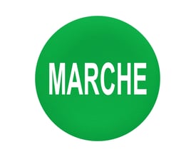 Schneider Electric grøn trykflade med hvid tekst "MARCHE" til flush trykknaphoveder med Ø30 mm diameter.