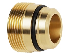 Tættere visning af IMI TA 2" x 1.1/2" nippelmuffe i messing, der fremhæver O-ringstætningen og muffens indre dimension.