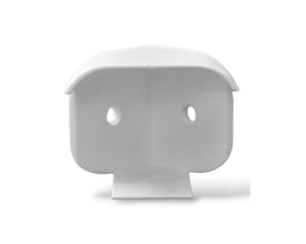 LightSolutions BLU hjørnebeslag til Shelly Motion sensor, 3D-printet i hvid plast med monteringshuller.
