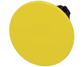 Siemens SIRIUS ACT paddetrykknap, rund gul plastik med 60 mm diameter og en synlig sort bagmontering.