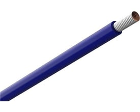 Mørkeblå Amokabel TEXILine HF90 monteringsledning på 1 mm² med synlige ledertråde i den afisolerede ende.