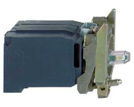 Schneider Electric Harmony Style 4 lampekrop med indbygget transformer og LED, vist fra siden med monteringsmekanisme.