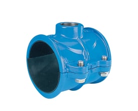 AVK anboringsbøjle, type 10/00, i blå epoxybelagt duktiljern til 75 mm rør med 1.1/2" tilslutning, PN16.