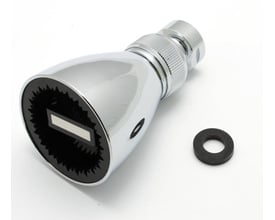 Forkromet Egro Perfect hovedbruser med 1/2'' gevind og kugleled, 54mm hoveddiameter, vist på hvid baggrund med en sort tætningsring.