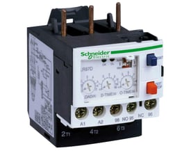 Schneider Electric TeSys elektronisk termorelæ til 48VAC/DC med indstillingsmuligheder fra 1,2-7A og betjeningsknapper til test og reset.