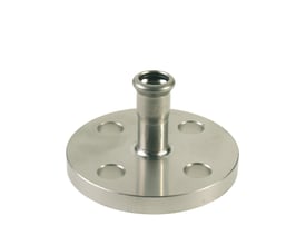 VSH XPress rustfri press flangeovergang, 42 mm DN40 PN10/16, M-bakke, lavet af poleret rustfrit stål med fire monteringshuller.