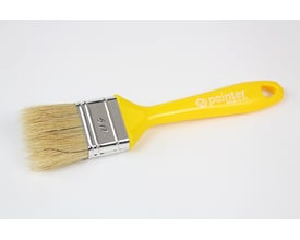 Roliba fladpensel med gult plastskaft, 40 x 14 mm, med logo 'painter Made in EU' og metalbeslag.