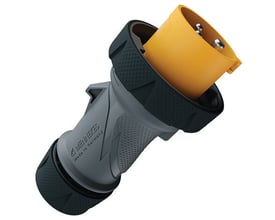 Mennekes PowerTOP Xtra R CEE-stikprop med gråt og sort ergonomisk hus samt gul stikdel, 16 A og 110 V.
