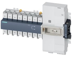 Siemens SENTRON overførselskontakt 3KC3, 4-polet, 160A med fjernbetjent RTSE og tydeligt mærket låsefunktion.