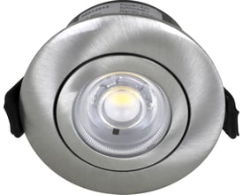 Nordtronic Low Profile Flexible G2 indbygningsspot i børstet aluminium med en lysdæmper-funktion og 2700K farvetemperatur.
