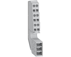 Schneider Electric 3-leder styreklemme NS/NT chassis, grå, vist fra siden med terminaler og et chassis-monteringsstik.