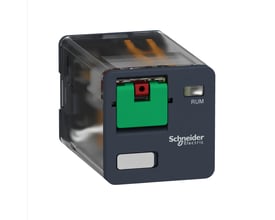 Schneider Electric Harmony RUM stikbensrelæ med 3 CO kontakter, 10A mærkstrøm og 48V AC kontrolspole.