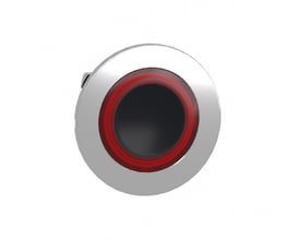 Schneider Electric ZB4F flush trykhoved med LED-ring i skinnende krom og rød ring, designet til 30 mm monteringshul.