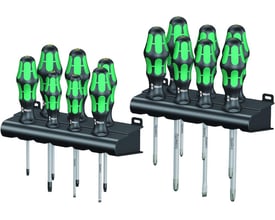 Detaljeret billede af Wera skruetrækkersæt med Kraftform Plus greb og Lasertip for bedre greb.