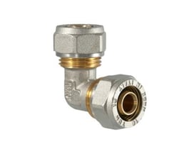 16mm 90-graders ALU kompressionsfitting med messingdetaljer, ideel til varmeinstallationer med ikke-aggressive væsker.