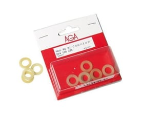 Aga-gaspakninger i nylon til acetylen ses ved siden af den røde emballage.