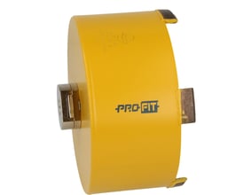 PRO-FIT beton hulsav med 83 mm diameter og adapter, set fra siden med logo og diamantsegmenter tydeligt synlige.