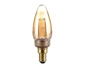 V-TAC 2W LED E14 kultrådspære med amber glas og messingfatning, vist isoleret mod hvid baggrund.
