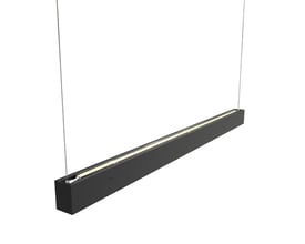 Ansell Lighting Vasco LED-armatur i sort aluminium, 120cm, med op/ned lysfordeling og synlige ophængningskabler.