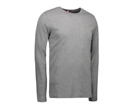 ID Identity langærmet T-shirt i grå melange, størrelse S, med rund hals og tætsiddende pasform.