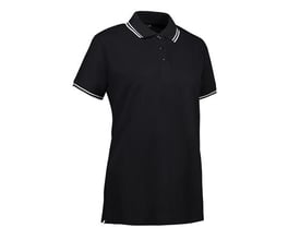 ID Identity sort dame poloshirt i str. 4XL med hvid kontraststrib på krave og ærmer.