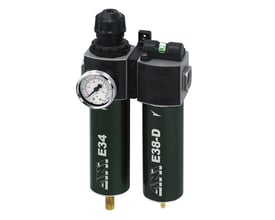 FLAIR E32A partikelfilter med manometer og integreret reduktionsventil i grøn og sort. 1/2" gevindstørrelse, med forfilter.