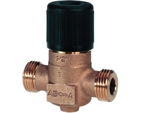 Siemens VVP45.25-6.3 2-vejs ventil med udvendigt gevind, PN16, DN25, med sort drejeknap og messinghus, vist på hvid baggrund.