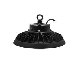 SpectrumLED PLATEO 4 LED high bay på 200 W med sort, rund køleprofil og ophængsøje, set bagfra.