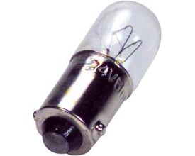 Kerger glødepære 2,1W 30V med BA9S sokkel, viser glødetråden og metalfatning.