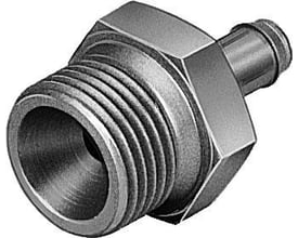 Festo lige forskruning stiknippel CN-1/8-PK-4, vist med gevindende og en udvendig slangefitting.