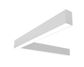 SG Armaturen Lineal corner i hvid med 3000K lys, 42mm bred og 70mm høj, fremstår med et elegant V-formet design på hvid baggrund.