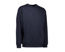 Detaljebillede af ID Identity GAME sweatshirt i navyblå, der viser den ensfarvede overflade og pasform på en hvid baggrund.
