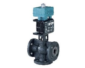 Siemens MXF461.20-5.0 flange ventil med magnetaktuator, DN20 og PN16, i robust sort metal med turkisblå top.