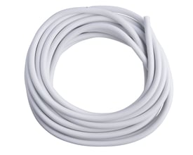 Rund, hvid H03VV-F ledning på 10 meter med 3G0,75 ledere, samlet i en cirkel på hvid baggrund.