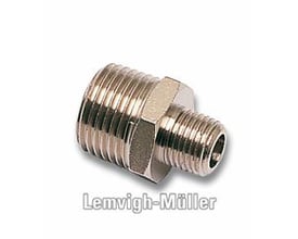 Parker Legris brystnippel KRG 0900 med udv. R1/8 BSPT gevind, fremstillet af nikkelbelagt messing.