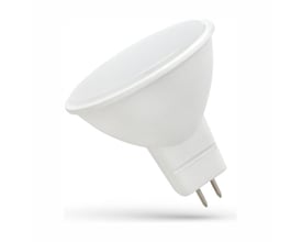 SpectrumLED LED-pære MR16 med GU5.3-fatning, 4 W og 4000 K, set skråt forfra med to ben.