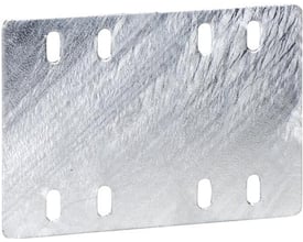 Schneider Electric samlebeslag i FZS-materiale, 60x150 mm, med otte monteringshuller på let tekstureret metallisk overflade.